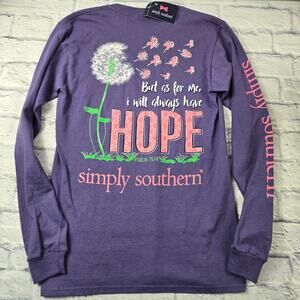 NWT Simply Southern Breast Cancer HOPE T-shirt Purple Psalm 71:14 size Small